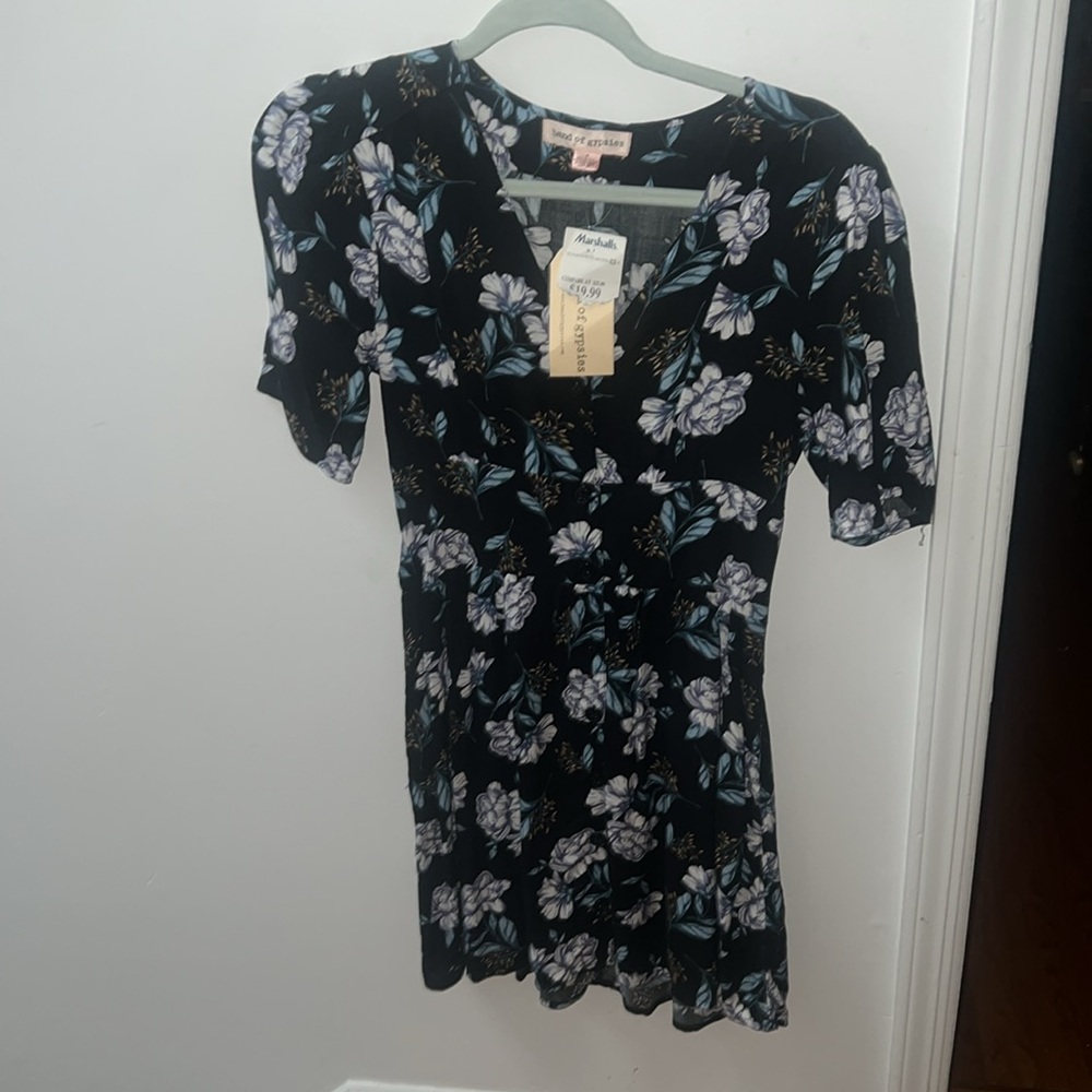 Floral shirt top dress mini band of gypsies small size new button top top dress